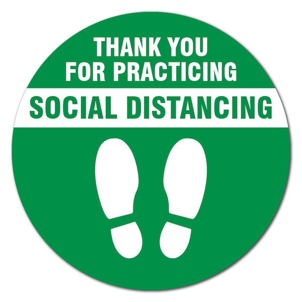 Thank You For Social Distance Green Non-Slip Floor Graphic, 3PK, 7 in L, 7 in H, FD-C-7-3PK-99994